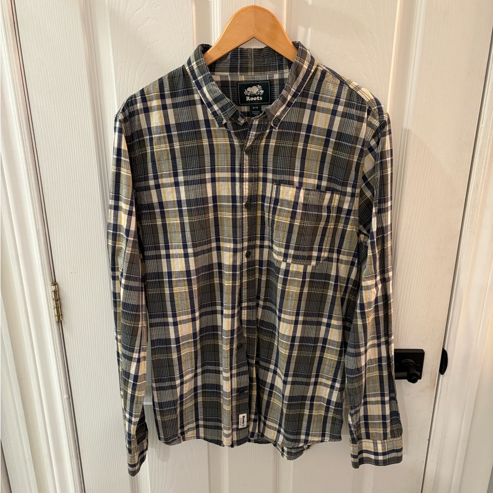 Roots Men's Plaid Shirt - Navy, Green, and Tan